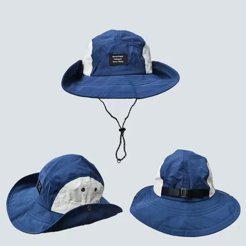 Sombrero de Pescador Colorblock de Verano Unisex Transpirable Secado Rápido Protección Solar con Cordón