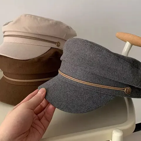 Cotton Retro Newsboy Cap For Women British Style Octagonal Hat Flat Top Beret Winter Warm Painter Hat Casual Visor Hat