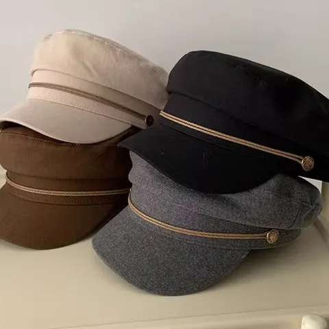 Cotton Retro Newsboy Cap For Women British Style Octagonal Hat Flat Top Beret Winter Warm Painter Hat Casual Visor Hat