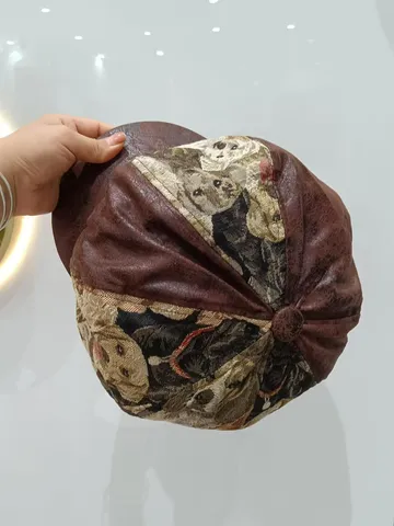 Women's Retro Puppy Jacquard Patchwork Corduroy Beret Newsboy Cap Vintage Streetwear Art Style Octagonal Hat Fall Winter Hat