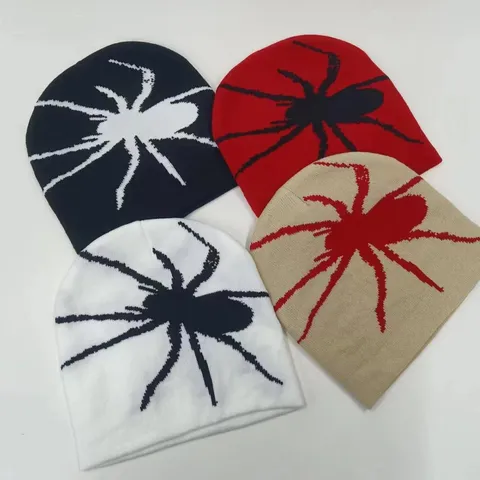 Unisex Invierno Cálido Sombrero de Punto Beanie Halloween Tela de Araña Jacquard Streetwear Casual Skull Cap Exterior A prueba de viento