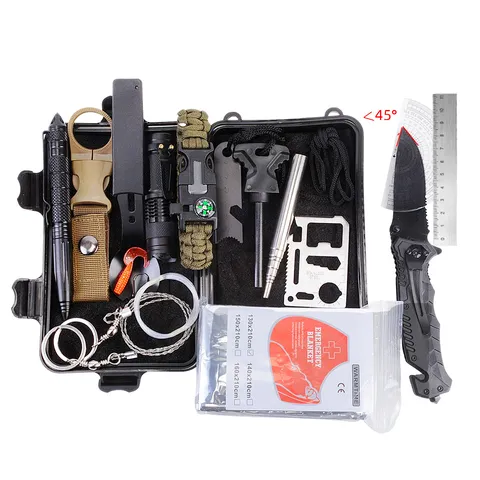 Multifunctionele Outdoor EDC Overlevingsgereedschap Set Tactische Nooduitrusting Kampeeruitrusting met Zaklamp Multitool Kaart