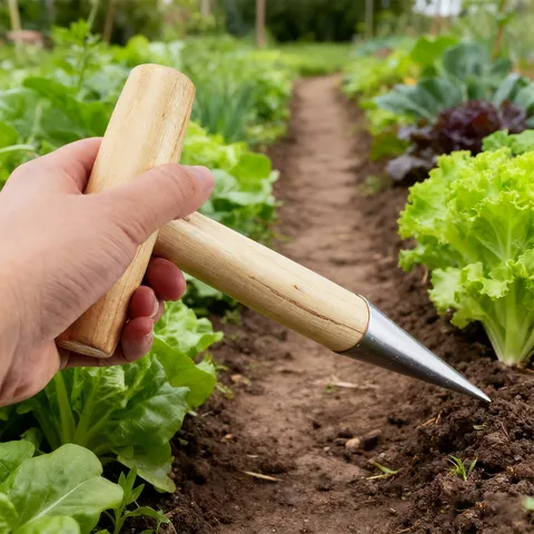 T-Type Houten Handvat Tuin Prikker Met Metalen Punt Plant Zaaien En Grond Cultivatie Gereedschap