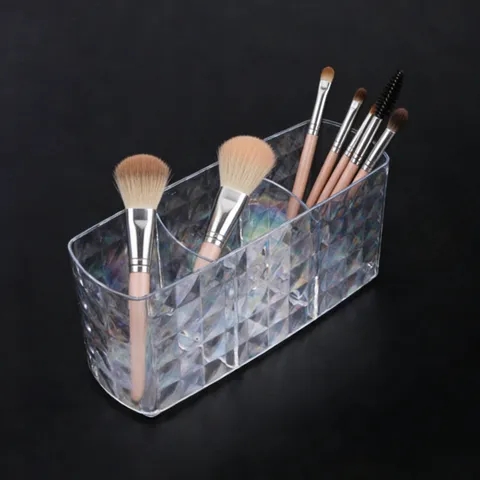 Transparant Acryl Cosmetische Make-up Borstel Opbergdoos 3 Rooster Desktop Pen Houder Transparante Diamant Snijden Organisator
