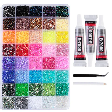 Kleurrijke Platte Rug Hars Strass Steentjes Nagelkunst Set Kristal Edelstenen met Lijm Doos voor DIY Telefoonhoesje Ambacht Decoratie
