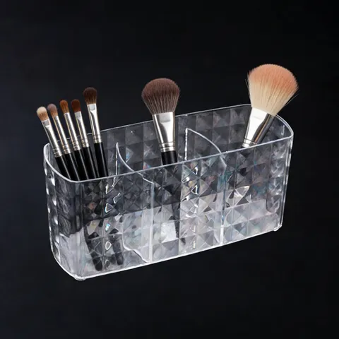 Transparant Acryl Cosmetische Make-up Borstel Opbergdoos 3 Rooster Desktop Pen Houder Transparante Diamant Snijden Organisator
