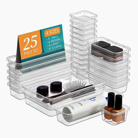 Transparent Plastic Drawer Storage Box Clear Makeup Organizer For Desk Sundries And Tableware Sorting Storage Container Set