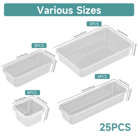 Transparent Plastic Drawer Storage Box Clear Makeup Organizer For Desk Sundries And Tableware Sorting Storage Container Set