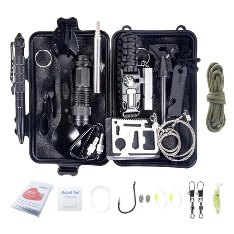 Boîte à Outils de Survie Multifonctionnelle Extérieure Équipement de Camping d'Urgence Kit Tactique Avec Lampe de Poche LED