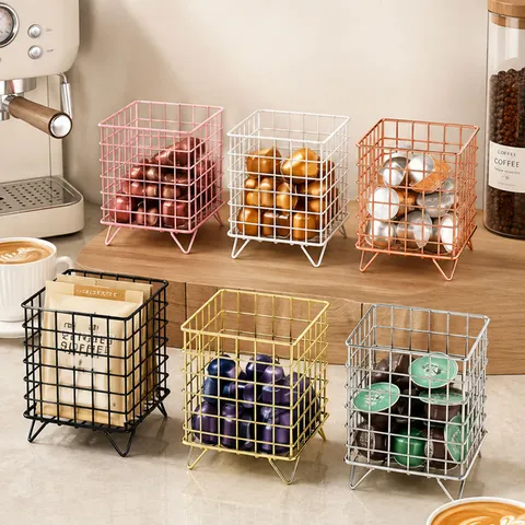 Metal Iron Coffee Capsule Storage Basket Desktop Organizer Wire Storage Holder For Home Kitchen Coffee Bar Countertop