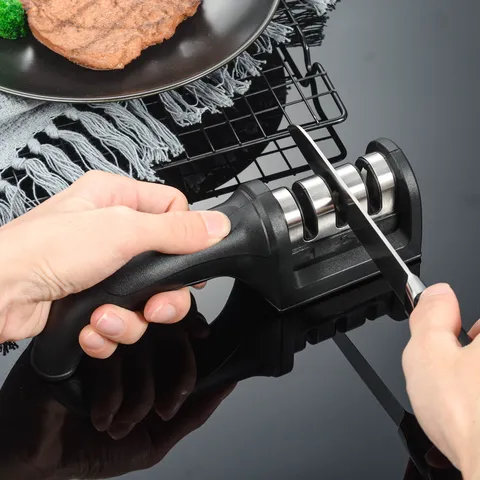 Household Manual Knife Sharpener Multi-Function Three-Slot Quick Sharpening Tool Stainless Steel Kitchen Gadget