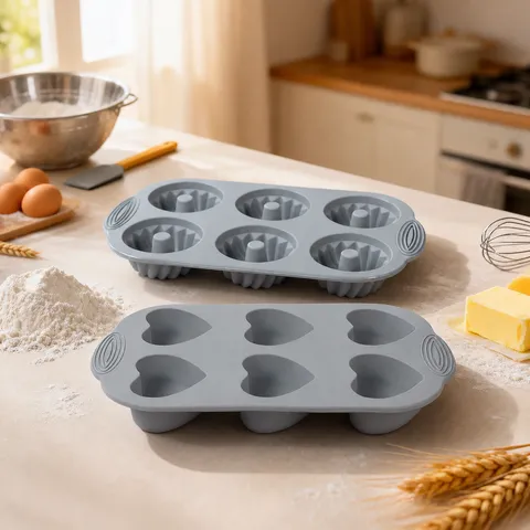 Moule à Gâteau en Silicone 6-Cavités Cœur et Spirale Plaque de Cuisson Résistant à la Chaleur Praline Pouding Outil de Cuisson