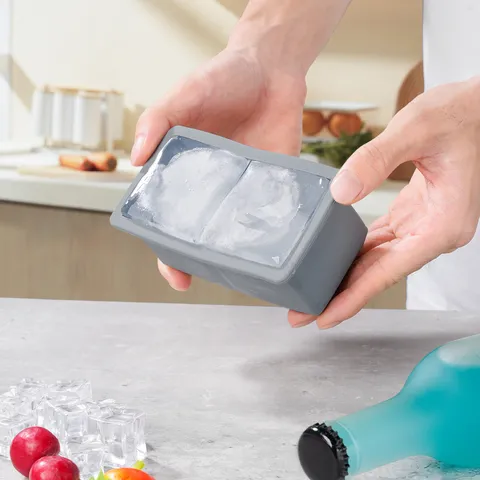 Moule à Glaçons en Silicone 2 Grilles Bac à Glaçons Carré et Machine à Boules de Glace avec Couvercle Démoulage Facile Outil de Bar de Cuisine pour Whisky