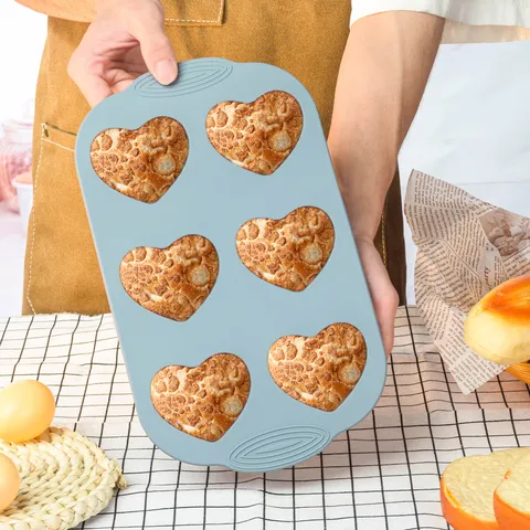 Moule à Gâteau en Silicone 6-Cavités Cœur et Spirale Plaque de Cuisson Résistant à la Chaleur Praline Pouding Outil de Cuisson