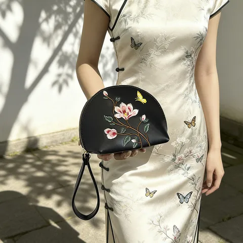 Damen Ethno-Stil Stickerei Handtasche Chinesischer Stil Blumen Schmetterling Muster PU-Leder Clutch Abendtasche Geldbörse