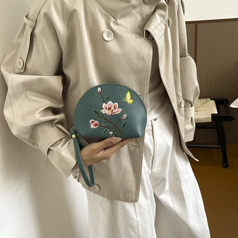 Damen Ethno-Stil Stickerei Handtasche Chinesischer Stil Blumen Schmetterling Muster PU-Leder Clutch Abendtasche Geldbörse