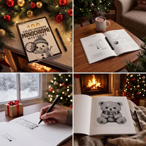 Natale Monochrome Mysteries Colora Con I Numeri Libro Da Colorare Per Adulti Antistress Carta Stampata Libro Di Disegno Regalo