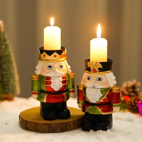 European Nutcracker Candle Holder Resin Figurine Christmas Decoration Desktop Atmosphere Ornament Home Decor