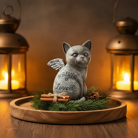 Pietra Commemorativa per Animali Domestici Statua Angelo Cane Gatto Lapide Resina Ecologica Giardino Cortile Regalo Tributo