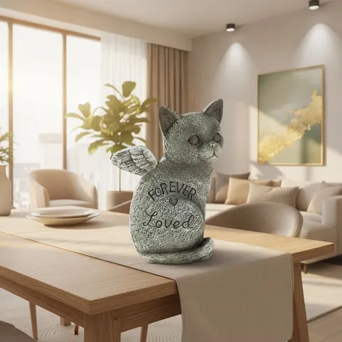 Pietra Commemorativa per Animali Domestici Statua Angelo Cane Gatto Lapide Resina Ecologica Giardino Cortile Regalo Tributo