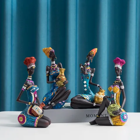 Afrikanische Stammesfrauen Harzfigur Skulptur Ethnische Wohndekoration Handbemalte Frauenstatue Für Wohnzimmer Schreibtisch Ornament Geschenk