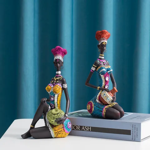 Afrikanische Stammesfrauen Harzfigur Skulptur Ethnische Wohndekoration Handbemalte Frauenstatue Für Wohnzimmer Schreibtisch Ornament Geschenk