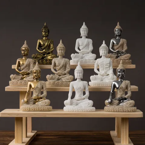Statue de Bouddha Zen d'Asie du Sud Est Figurine de Méditation en Résine Rétro Sculpture pour Décoration de Bureau