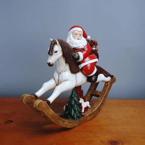 Handbemalte Weihnachts-Weihnachtsmann-Figur Harz-Ornament Tischdekoration Weihnachtsmann Auf Motorradzug Schaukelpferd Feiertagsgeschenk