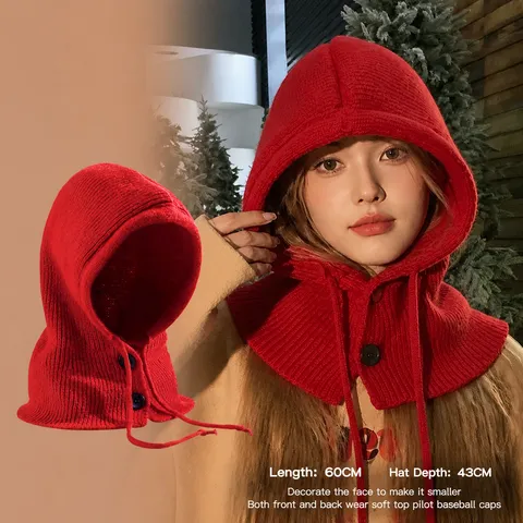 Winter Warm Gebreide Balaclava Hoed Winddichte Capuchon Sjaal Uit Eén Stuk Oorbescherming Thermische Muts Voor Vrouwen Mannen