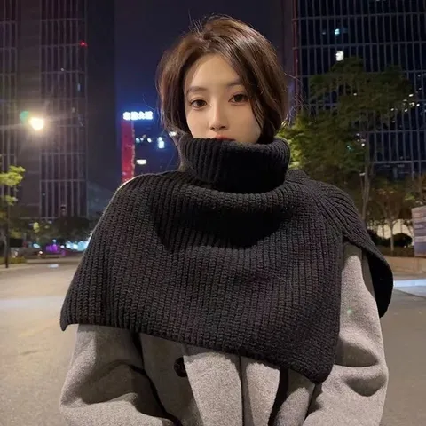 Dames Winter Warm Gebreide Sjaal Hoge Hals GespleTte Sjaal Effen Kleur Trui Mode Wollen Nekwarmer