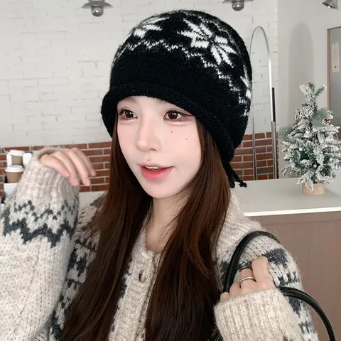 Vrouwen Winter Warm Gebreide Beanie Hoed Jacquard Omgeslagen Rand Oorklep Thermische Slouchy Ski Muts Dagelijks Buiten Koud Weer Hoed
