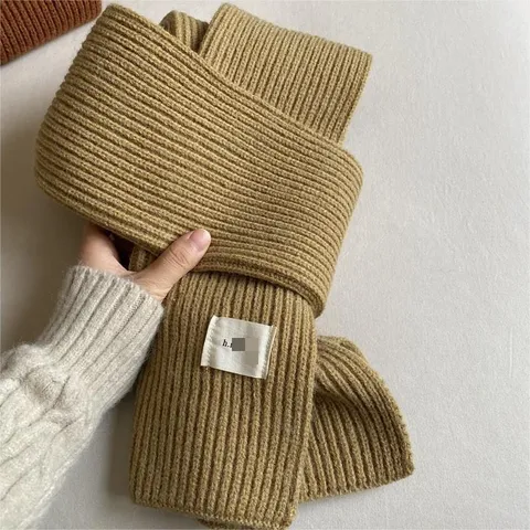 Winter Warme Gebreide Sjaal Voor Vrouwen Effen Kleur Zacht Verdikte Lange Sjaal Casual Mode Nekwarmer