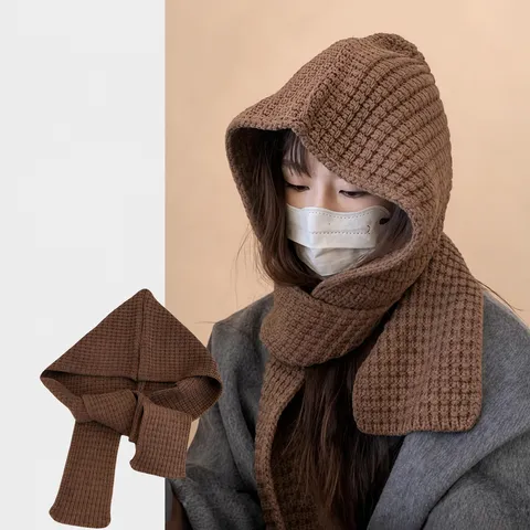 Damen Winter Warm Gestrickter Schal Mütze Set Einfarbig Verdickt Thermische Beanie Mütze Vielseitige Outdoor Mode Kopfbedeckung