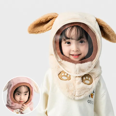 Kinderen Winter Warmte Pull-over Muts Verdikte Pluche Winddichte Oorbescherming Pet Met Afneembaar Transparant Gezichtsmasker