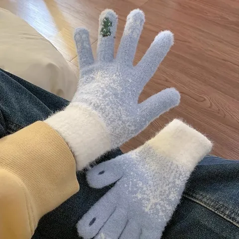 Women Winter Warm Touchscreen Knit Gloves Cute Christmas Tree Pattern Thickened Fleece Thermal Gloves Cold Weather Gear