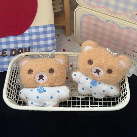 Cute Brown Bear Plush Bag Pendant Polka Dot Sweet Girl Style Backpack Hanging Ornament Cartoon Plush Toy Bag Accessory