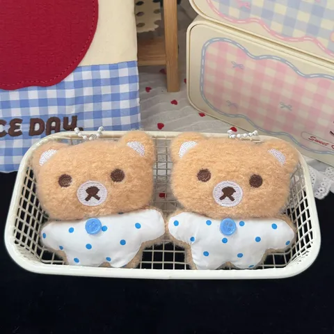 Cute Brown Bear Plush Bag Pendant Polka Dot Sweet Girl Style Backpack Hanging Ornament Cartoon Plush Toy Bag Accessory