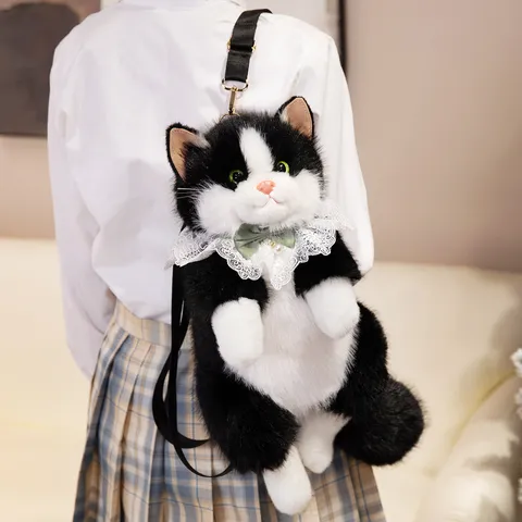 Zaino Gatto in Peluche Carino Bambola Animale Impagliato Borsa Scolastica Morbido Cartone Animato Regalo per Ragazze