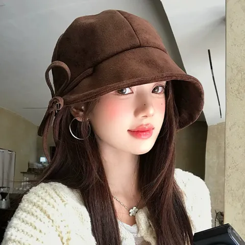 Dames Vintage Corduroy Suede Vissershoed Strik Riem Visserspet Mode Herfst Winter Casual Zonnehoed