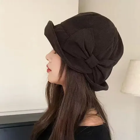 Dames Ribfluweel Strik Vissershoed Effen Kleur Casual Becken Hoed Retro Zonbescherming Vissersmuts Winter Herfst Mode Hoofddeksel