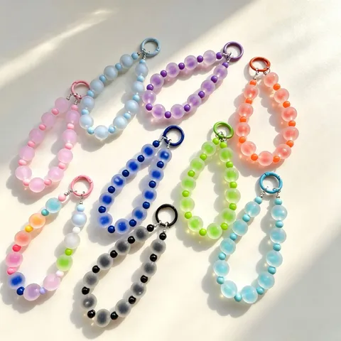 Colorful Beaded Phone Charm Dopamine Phone Strap Fashionable Versatile Keychain Hanging Chain Girlish Heart Accessories