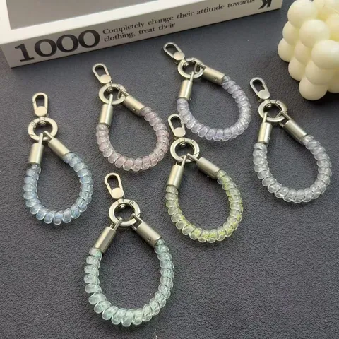 Short Phone Charm Anti Lost Lanyard Transparent Spiral Phone Strap Wrist Strap Cute Key Chain Bag Pendant Jewelry