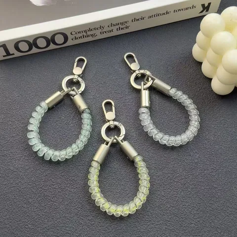 Short Phone Charm Anti Lost Lanyard Transparent Spiral Phone Strap Wrist Strap Cute Key Chain Bag Pendant Jewelry