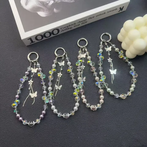 Light Luxury Butterfly Tassel Colorful Crystal Phone Chain Lanyard Key Ring Bag Charm