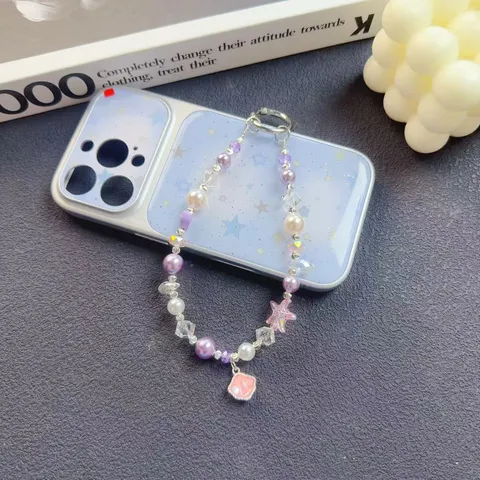 Handmade Crystal Beaded Phone Charm Artificial Pearl Starfish Phone Strap Short Wrist Strap Bag Charm Keychain Jewelry