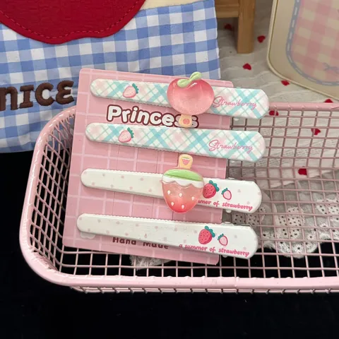 Sweet Jelly Fruit Long Hair Clip Cute Strawberry Resin Duckbill Hairpin