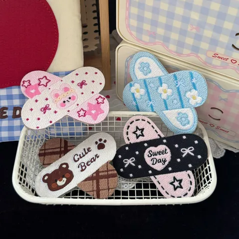 Cute Cartoon Bear Band-Aid Hairpin Fabric Handmade Hair Clip For Women