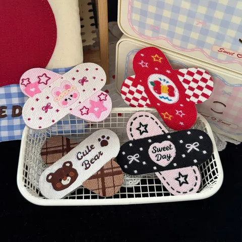 Cute Cartoon Bear Band-Aid Hairpin Fabric Handmade Hair Clip For Women