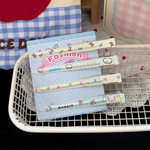 Sweet Cartoon Rabbit Plaid Cherry Puppy Long Duckbill Hair Clip Cute Metal Hairpin Hair Accessories For Women Girls