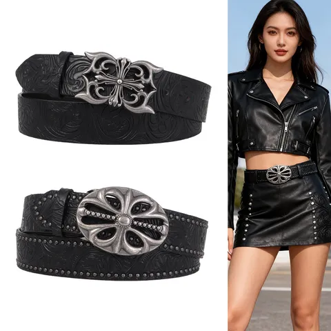 Retro Western Gürtel Aus PU-Leder Für Damen Und Herren Vintage Kreuzschnalle Gothic Geprägter Hüftgürtel Punk Jeans Gürtel Zubehör